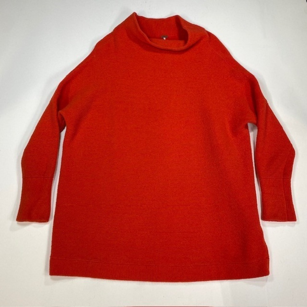Free People Ottoman Slouchy Tunic Sweater Red Orange Mock Neck Oversized Small